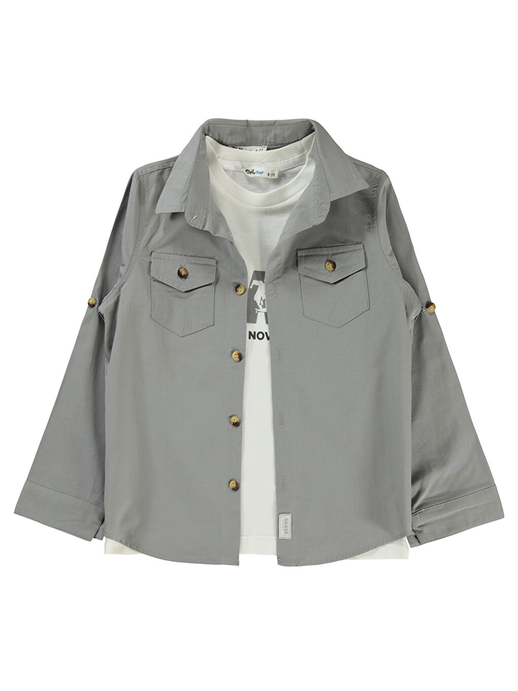 Boys Erkek Çocuk Tişörtlü Gömlek 6-9 Yaş Gri