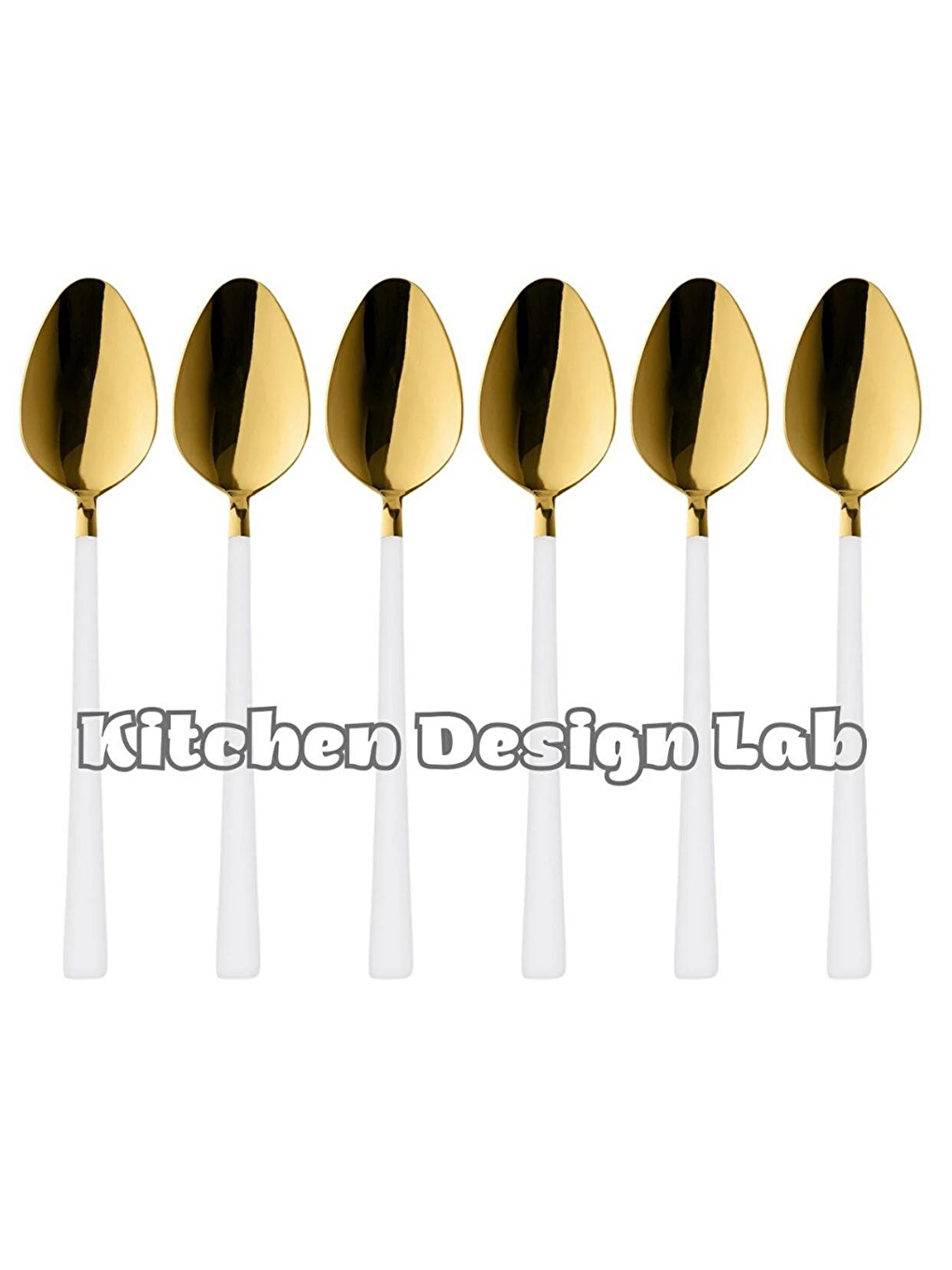 Kitchen Design Lab Parlak Gold Beyaz Tatlı ve Dondurma Kaşığı 6 Adet