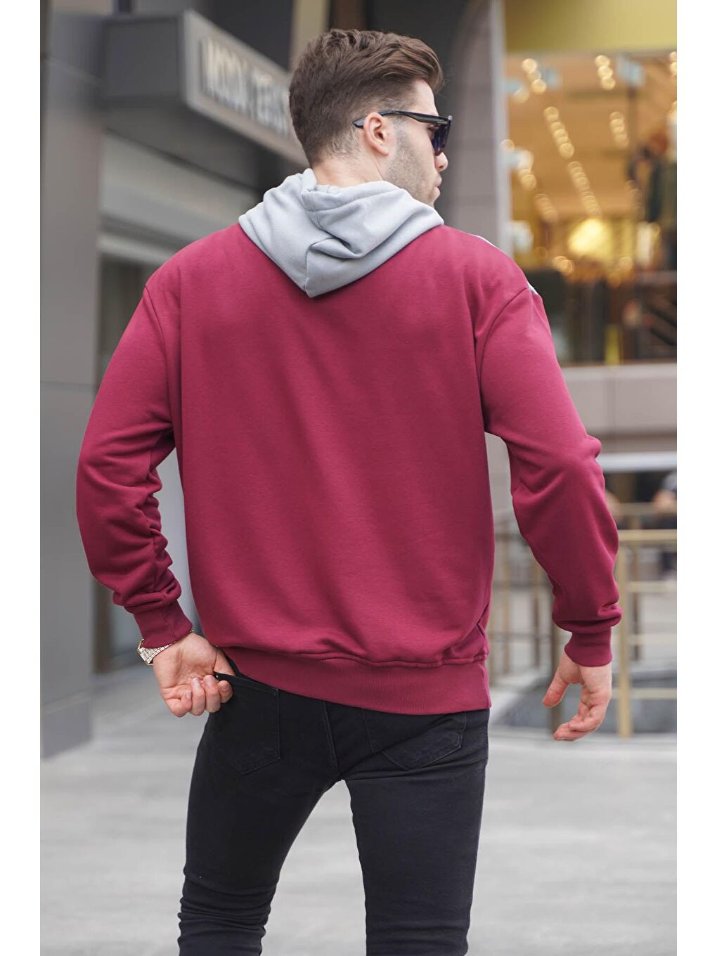 Madmext Bordo Kapüşonlu Desenli Sweatshirt 6022 - 1