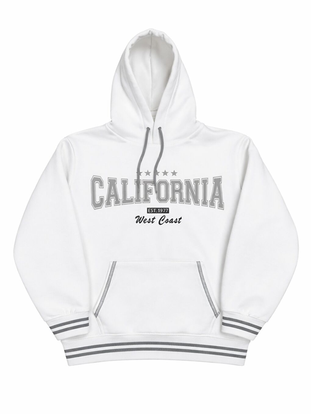 Beyaz Erkek Çocuk 3 İplik Kapüşonlu ve Kanguru Cepli Sweatshirt 12336