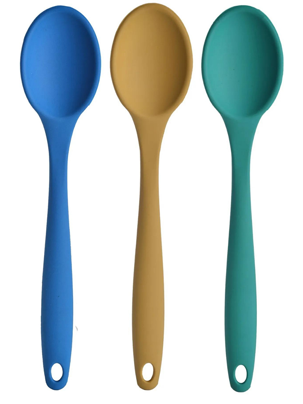 Büyük Boy Yanmaz Silikon Kaşık Seti 3 ParçaKaşık 3'lü Set Silikon Mavi Sarı Yeşil