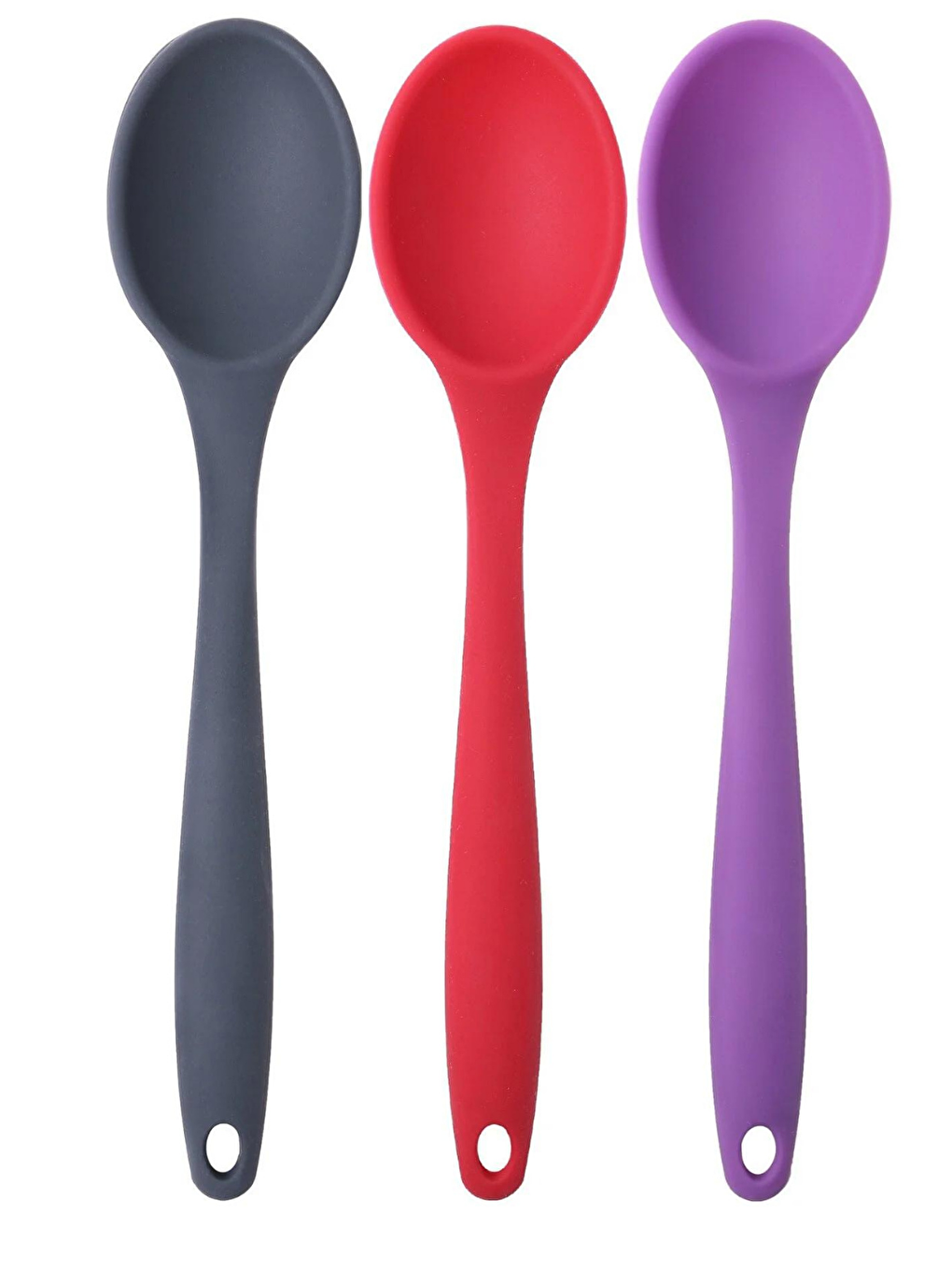 Büyük Boy Yanmaz Silikon Spatula Kaşık Seti 3 ParçaSpatula Kaşık 3 Renk Antrasit Kırmızı Mor
