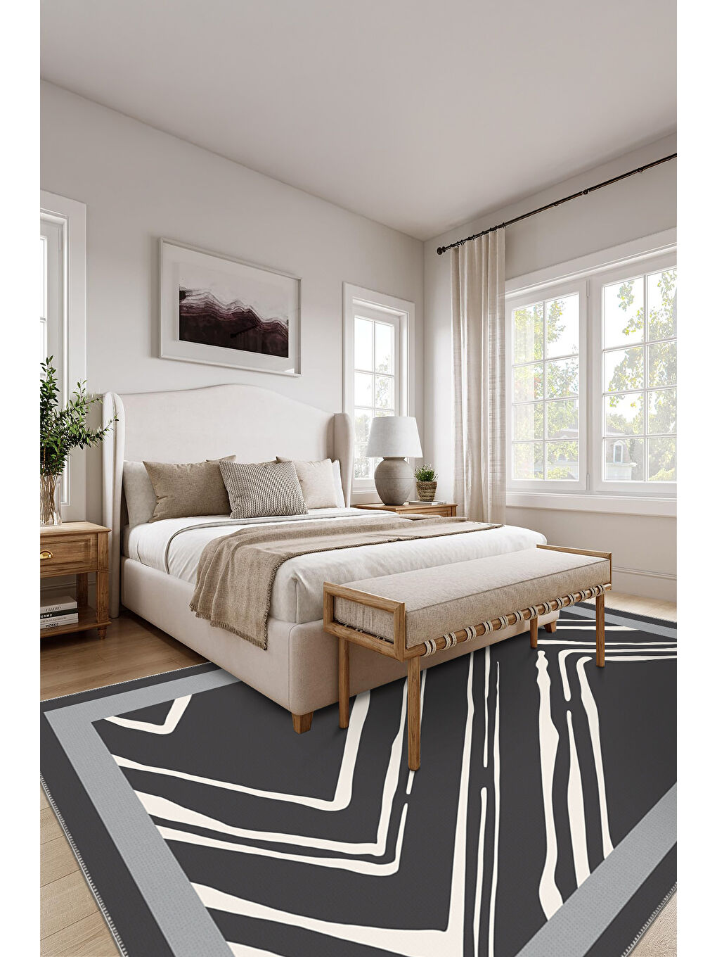 Gri Modern Dekoratif Yıkanabilir Kaymaz Taban Halı – İnce, Yumuşak Salon Halısı, Mutfak Halısı ve Yolluk-1