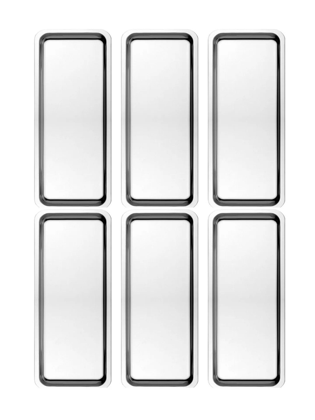 Gri Paslanmaz Çelik Gümüş Renk Dikdörtgen Dar Metal Düz Sunum Tepsisi 6 Adet