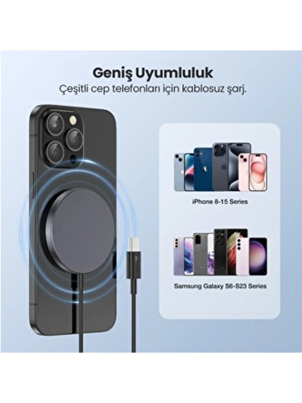 1hora Gar281 Manyetik Kablosuz Şarj Cihazı - Ios Ve Android Uyumlu - Yüksek Verimlilik - Siyah-7