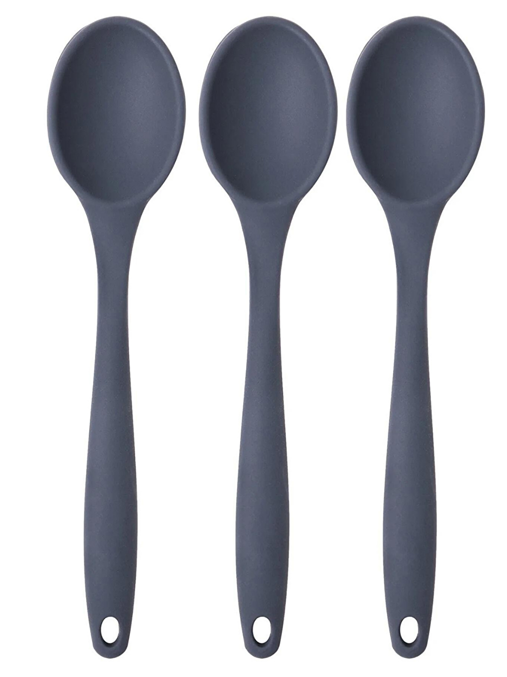 Büyük Boy Yanmaz Yapışmaz Silikon Antrasit Kaşık Seti 3 Adet