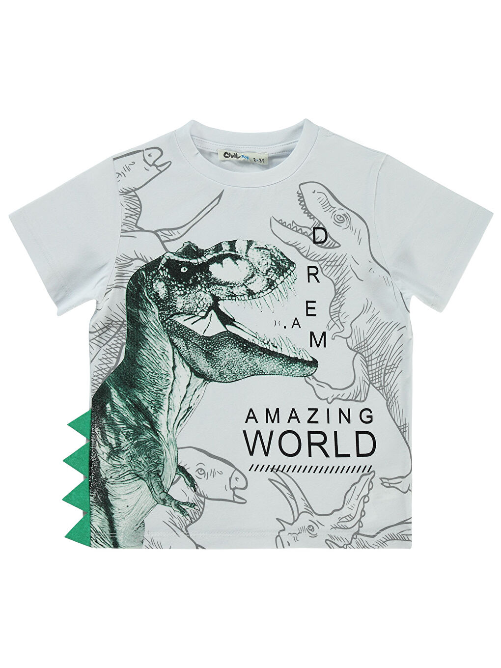 Boys Dinozor World Baskılı 2-5 Yaş Tişört Beyaz