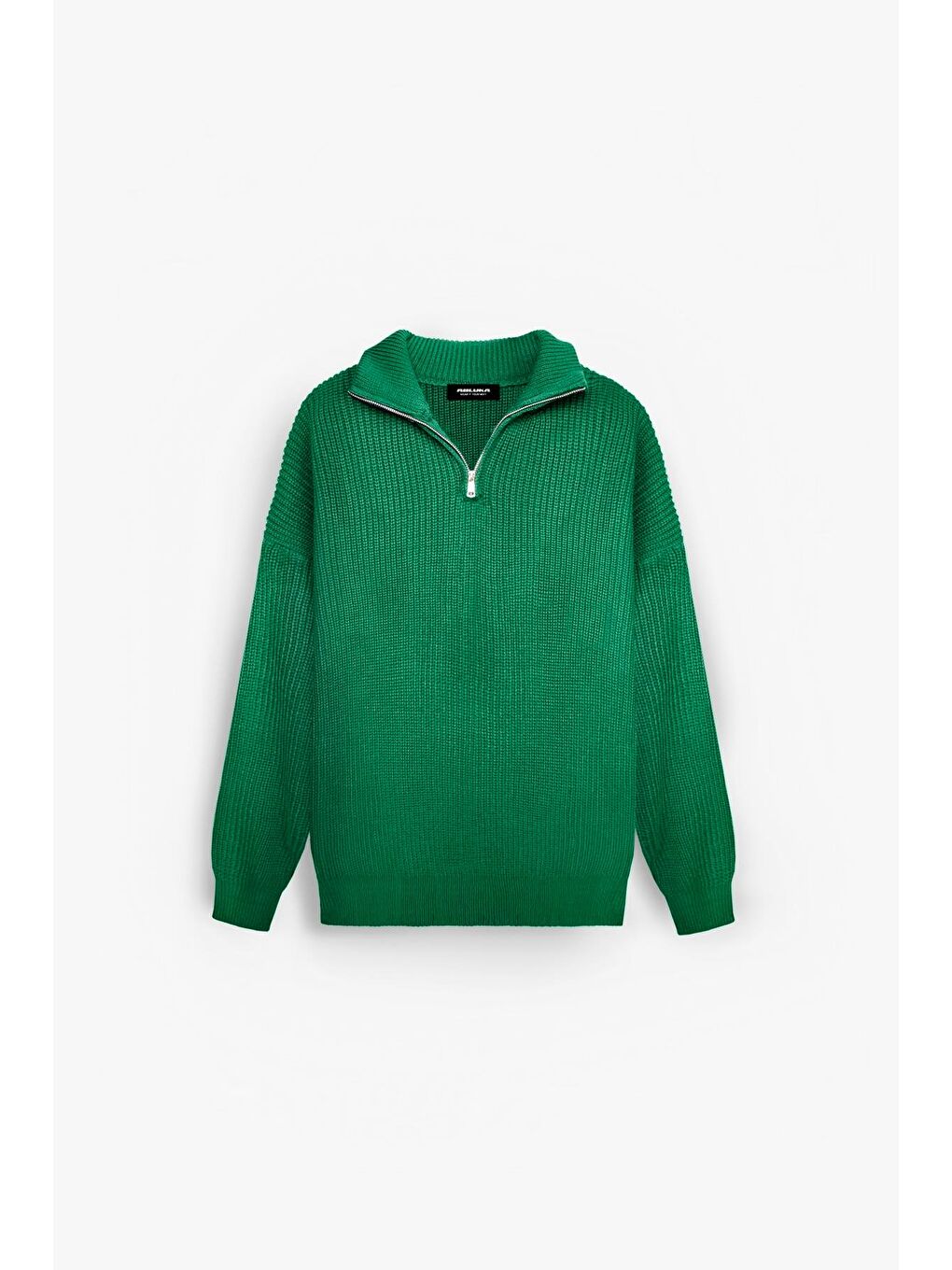 Erkek Oversize Yarım Fermuarlı Kazak Yeşil-1