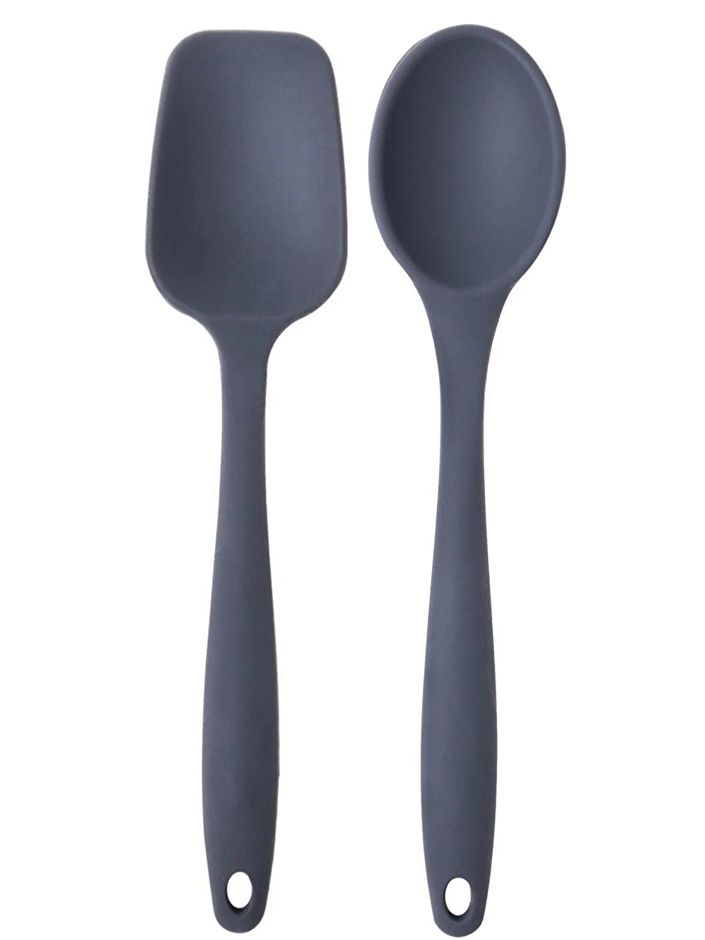 Büyük Boy Yanmaz Silikon Düz Spatula Kaşık SetiKaşık ve Düz Spatula Antrasit 2 Adet