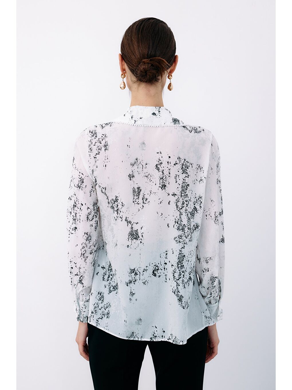 Geniş İnci Yakalı Gömlek - Ekru-Gümüş-6