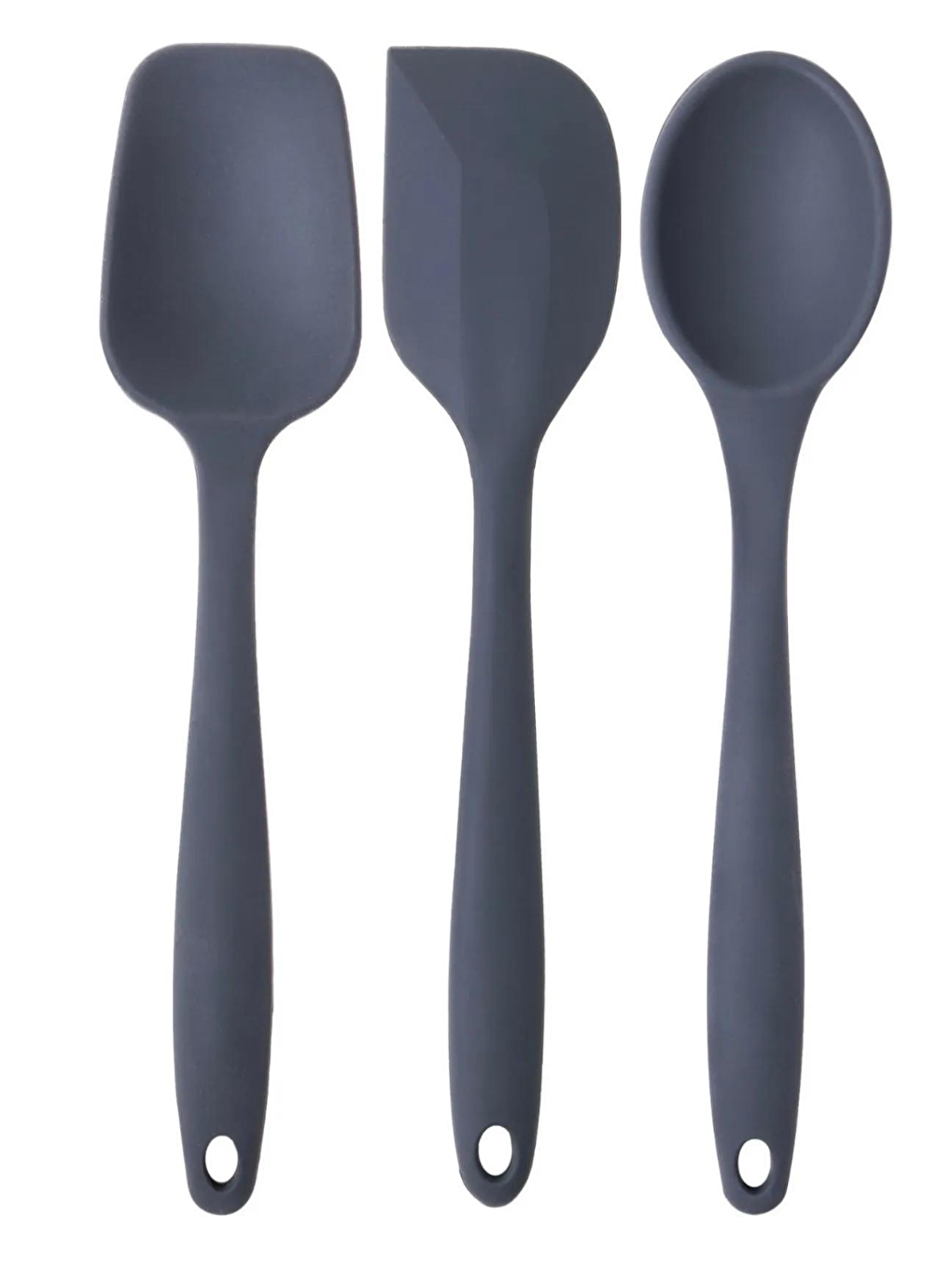 Büyük Boy Yanmaz Silikon Düz Yassı Kaşık Spatula Seti 3 ParçaSpatula Kaşık Antrasit 3 Adet