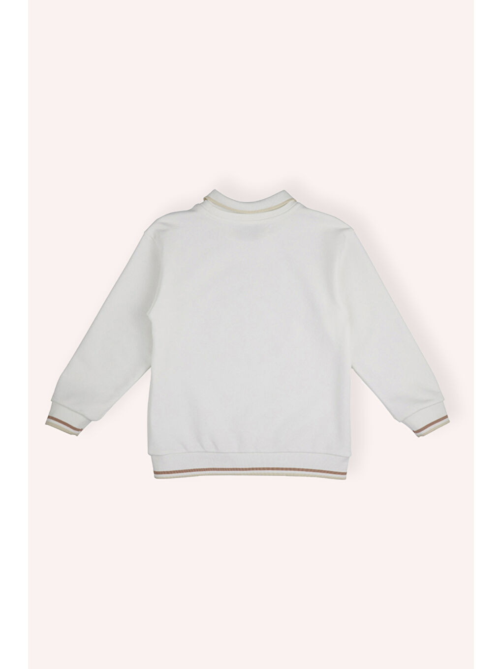Erkek Çocuk Kol Ve Etek Ucu Bant Detaylı Yakalı Baskılı Ekru Sweatshirt-1