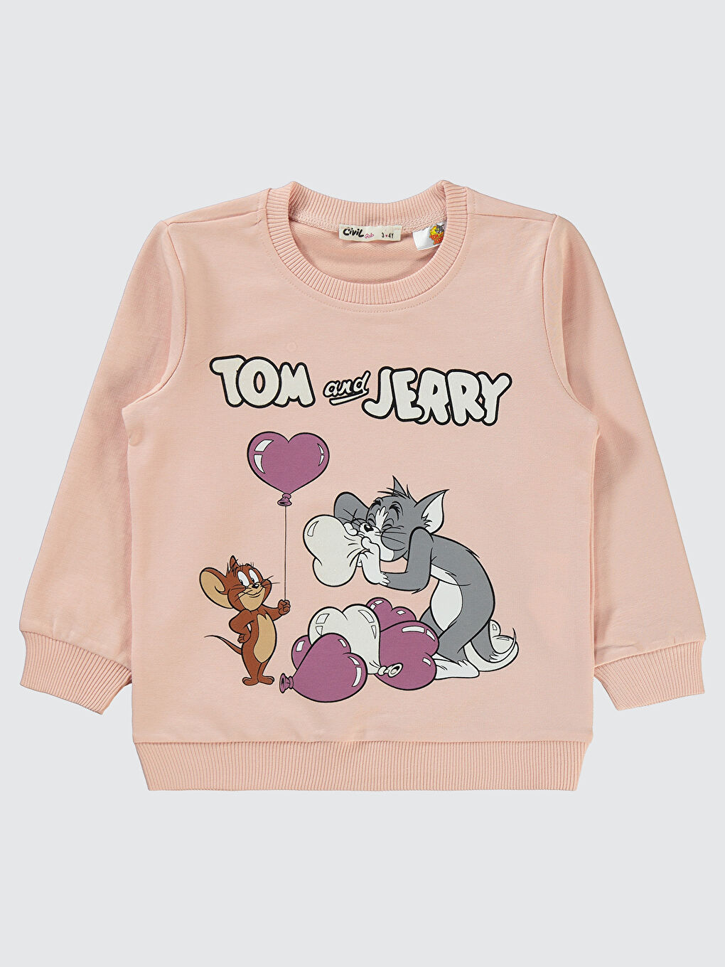 Pembe Tom and Jerry Kız Çocuk Sweatshirt 2-5 Yaş Açık Pudra