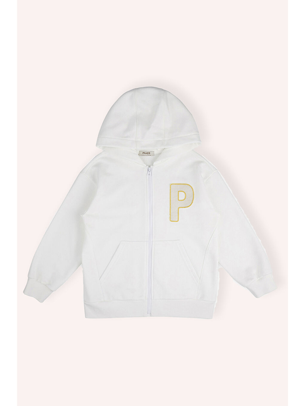 Erkek Çocuk Fermuarlı Kapüşonlu Ön Ve Arka Bedeni Nakışlı Ekru Sweatshirt-1