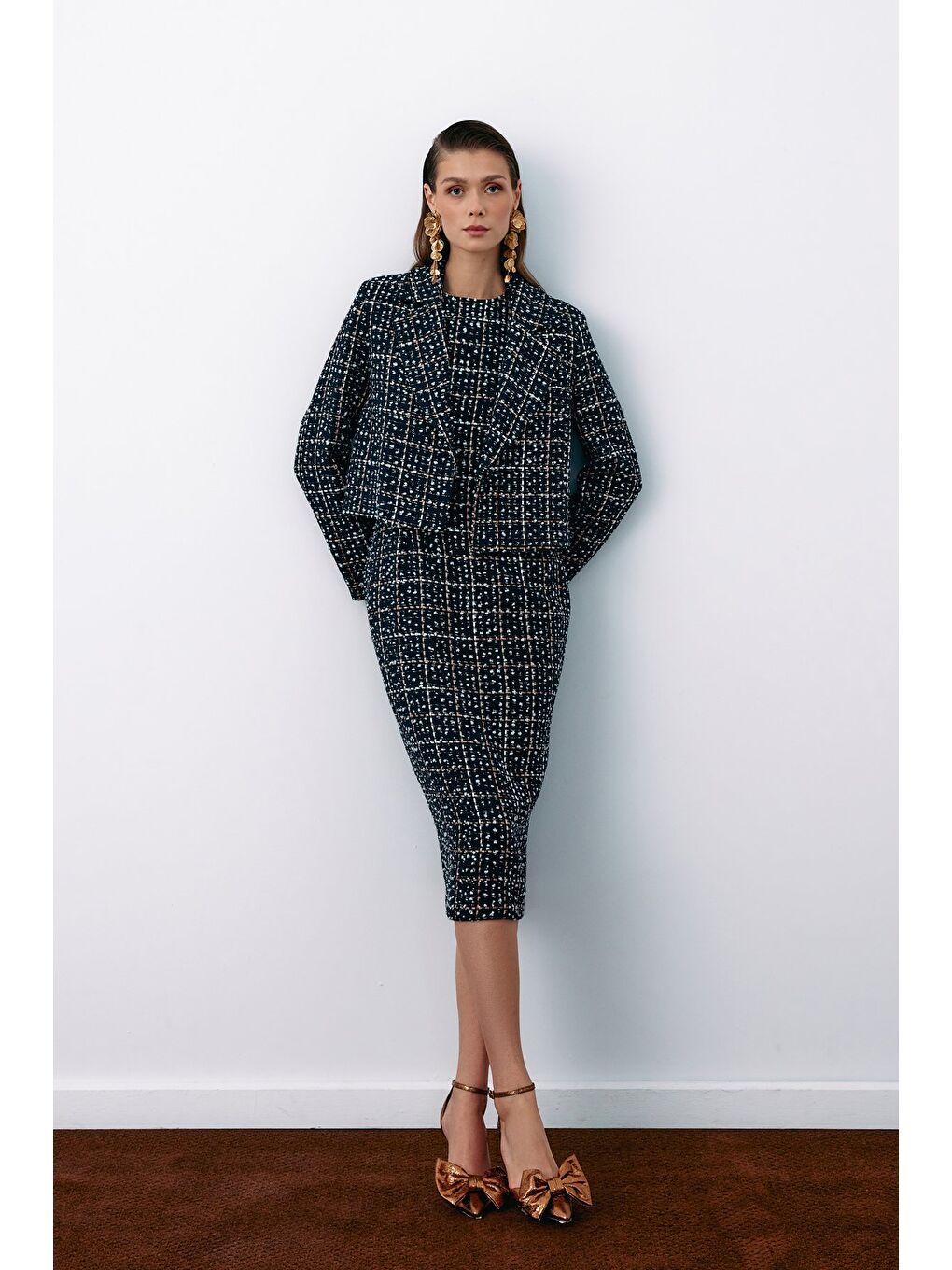 Kolsuz Tüvit Kalem Elbise - Lacivert-1