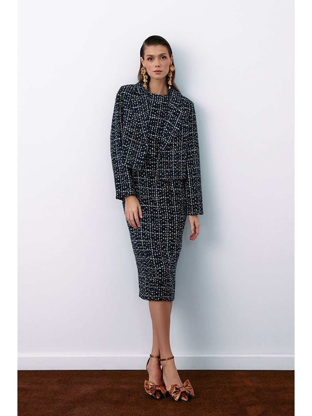 Kolsuz Tüvit Kalem Elbise - Lacivert-2