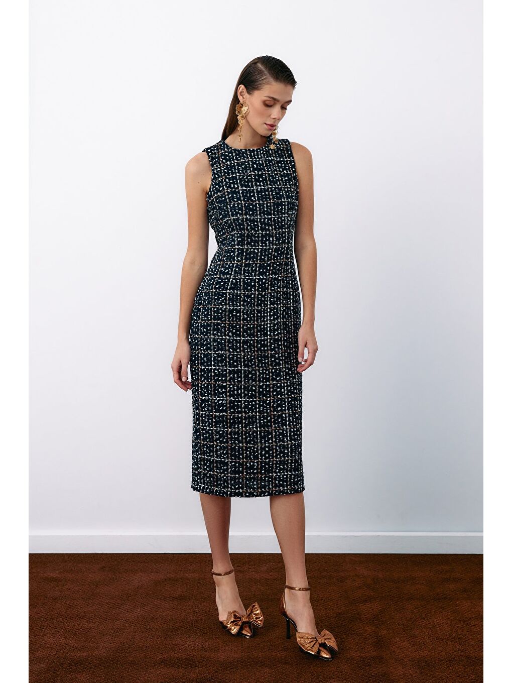 Kolsuz Tüvit Kalem Elbise - Lacivert-3