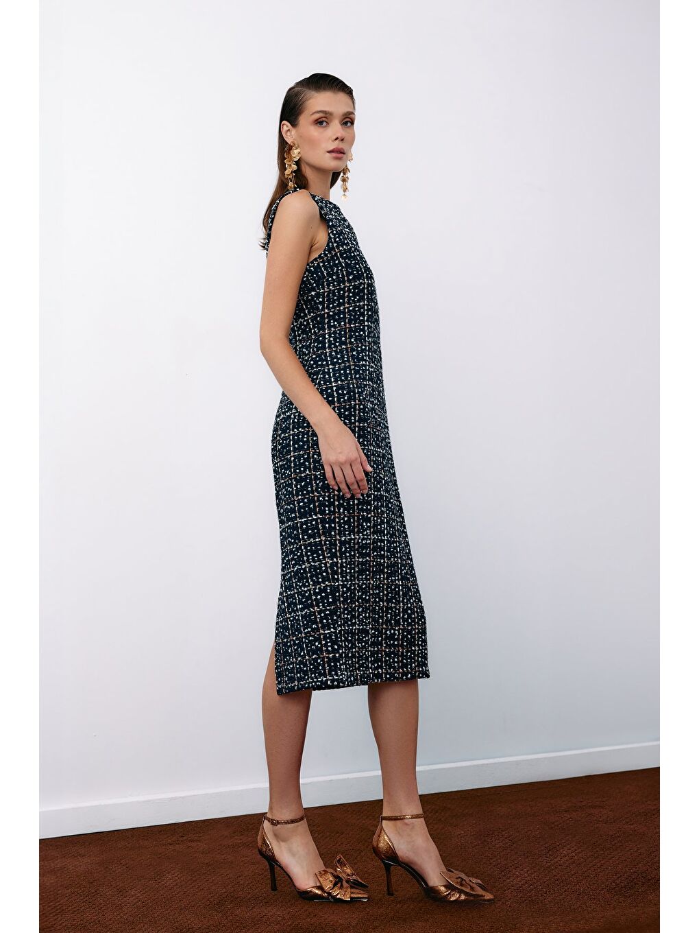 Kolsuz Tüvit Kalem Elbise - Lacivert-5