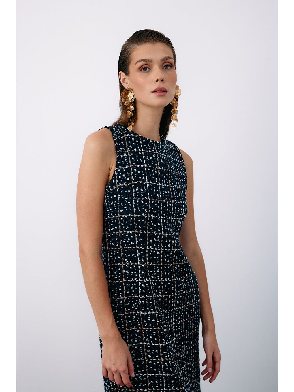 Kolsuz Tüvit Kalem Elbise - Lacivert-6