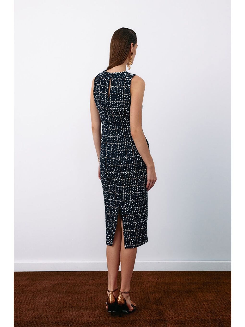 Kolsuz Tüvit Kalem Elbise - Lacivert-7