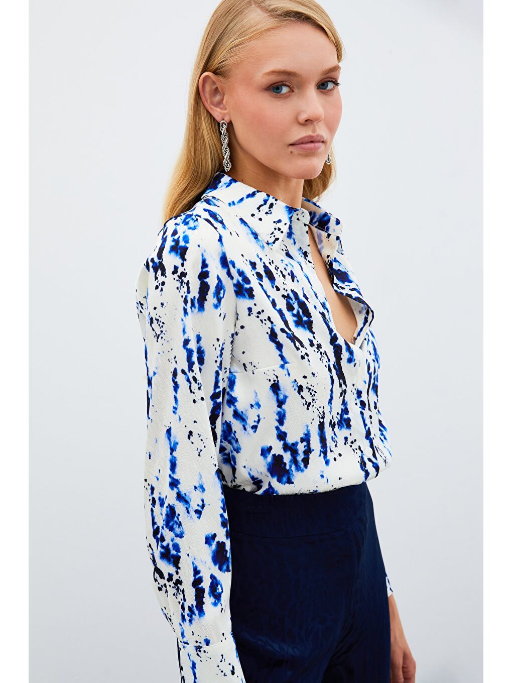 Kırçıllı Uzun Gömlek - Sax Mavi-2