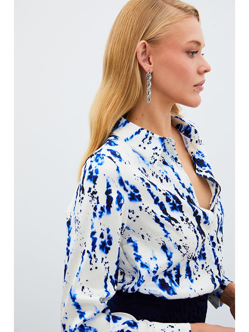 Kırçıllı Uzun Gömlek - Sax Mavi-3