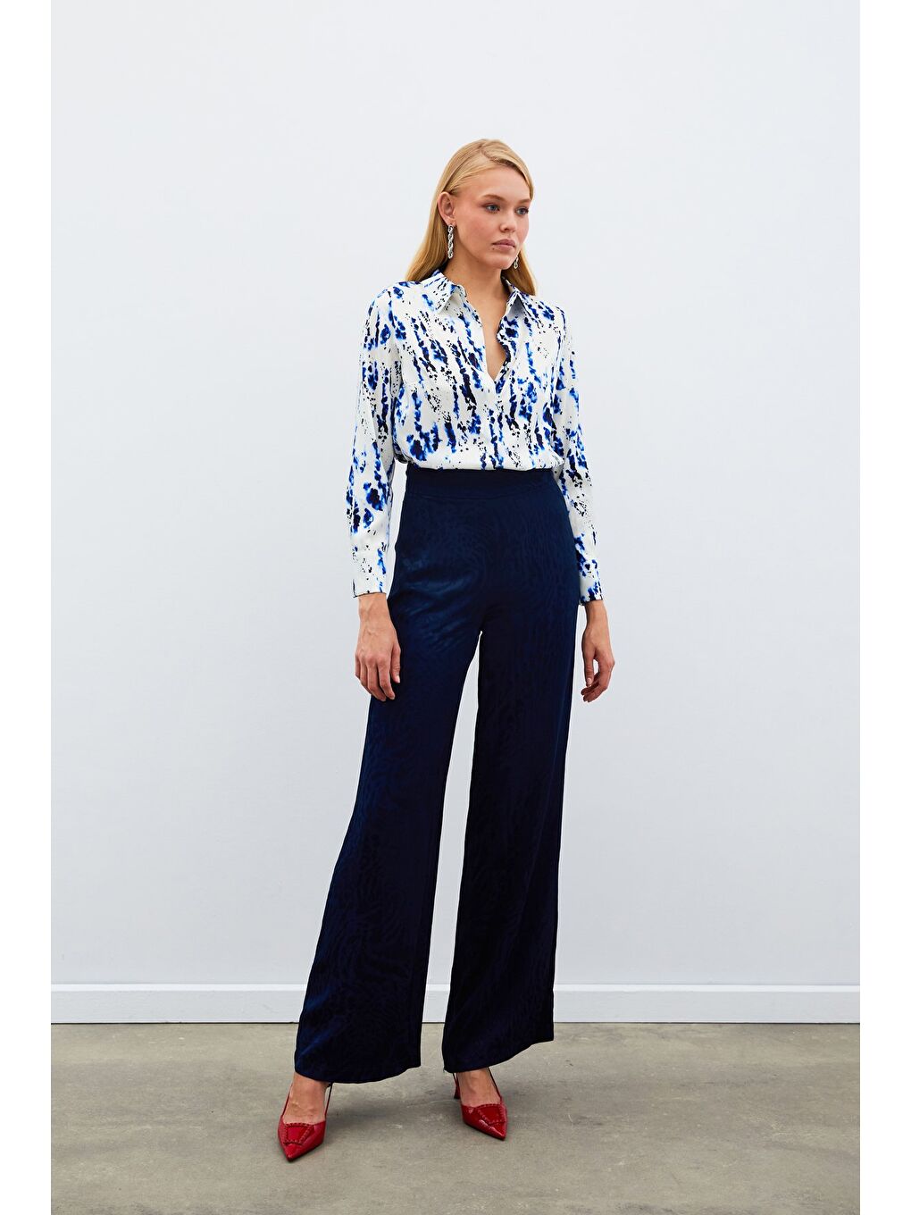 Kırçıllı Uzun Gömlek - Sax Mavi-4