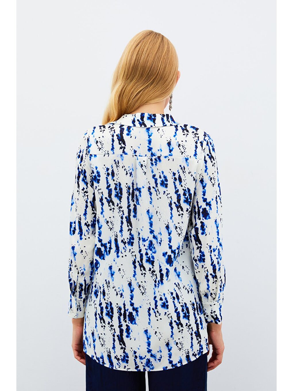 Kırçıllı Uzun Gömlek - Sax Mavi-5