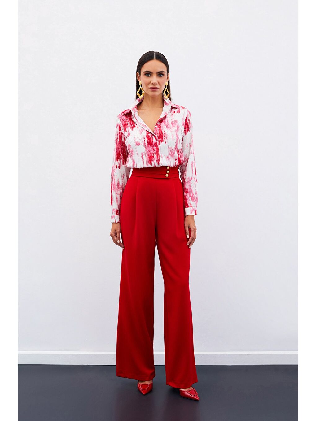 Desenli Düz Gömlek - Fuşya-6