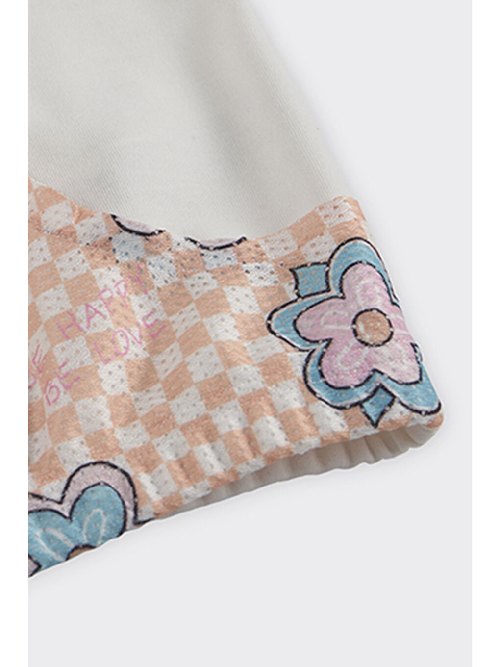 Kız Çocuk Desenli Kanguru Cepli Kapüşonlu Ekru Sweatshirt-3