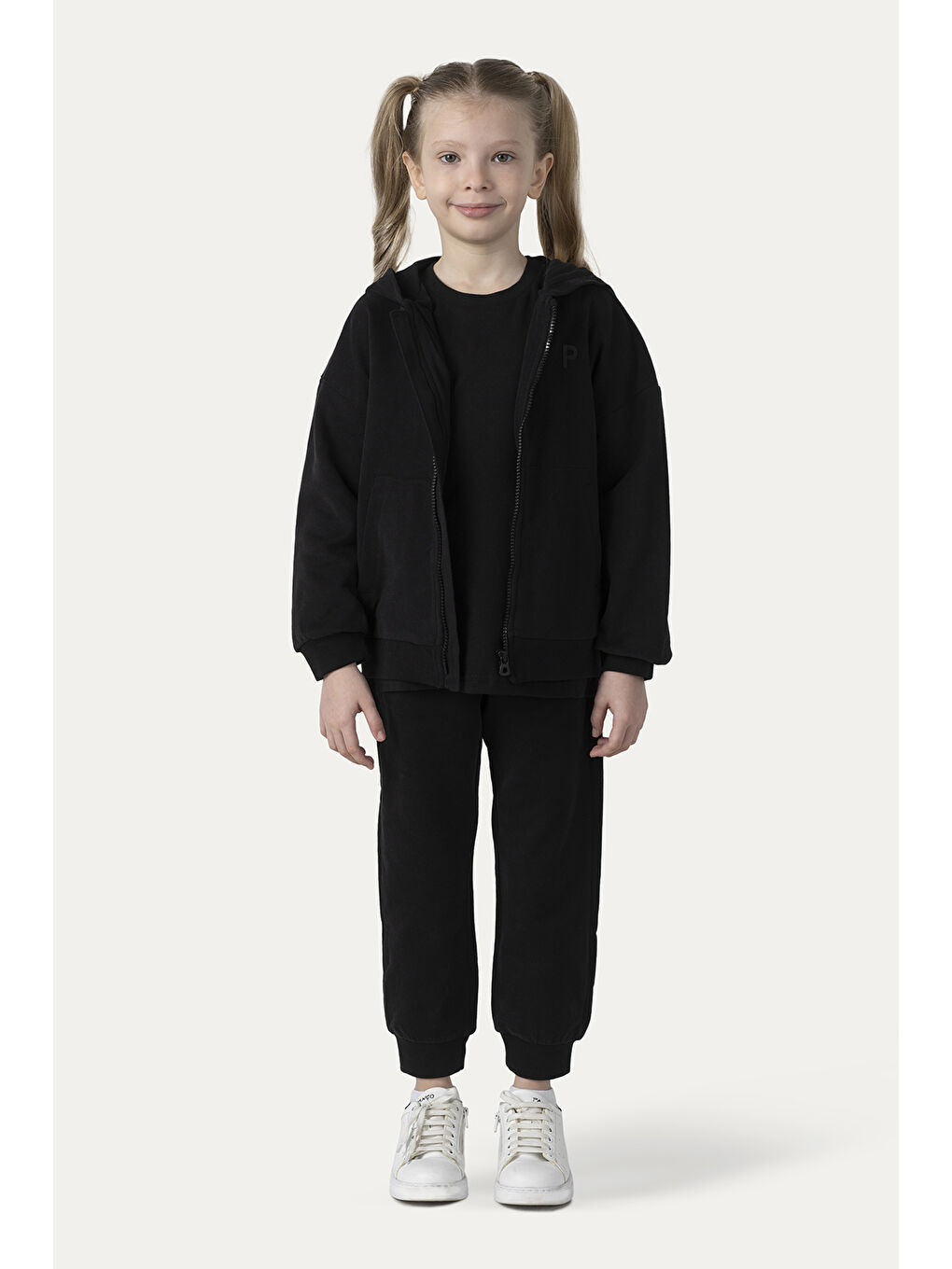 Unisex Çocuk Fermuarlı Siyah Sweatshirt-6