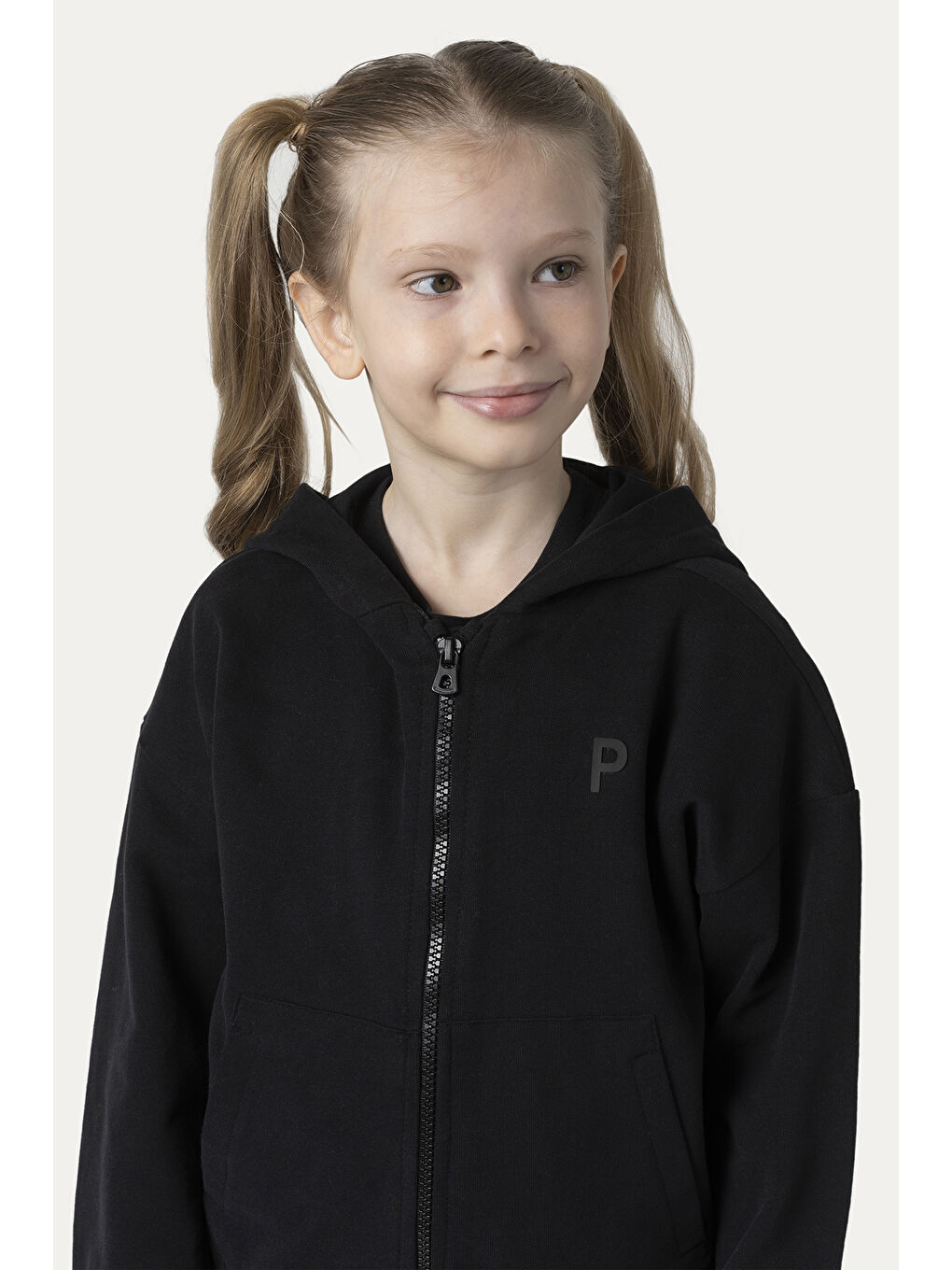 Unisex Çocuk Fermuarlı Siyah Sweatshirt-7