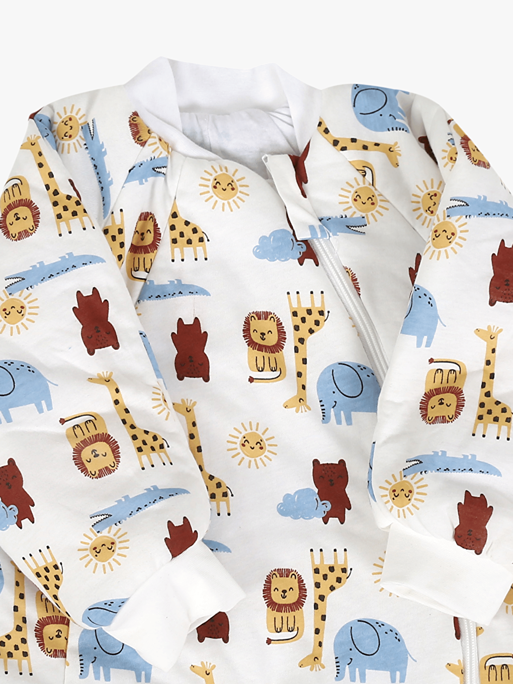 Ekru Bisiklet Yaka Baskılı Elyaf Dolgulu Erkek Çocuk Uyku Tulumu-3