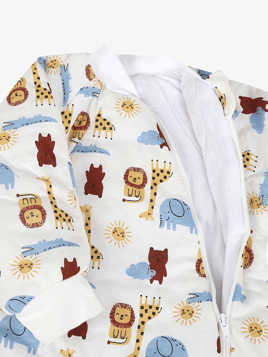 Ekru Bisiklet Yaka Baskılı Elyaf Dolgulu Erkek Çocuk Uyku Tulumu-4