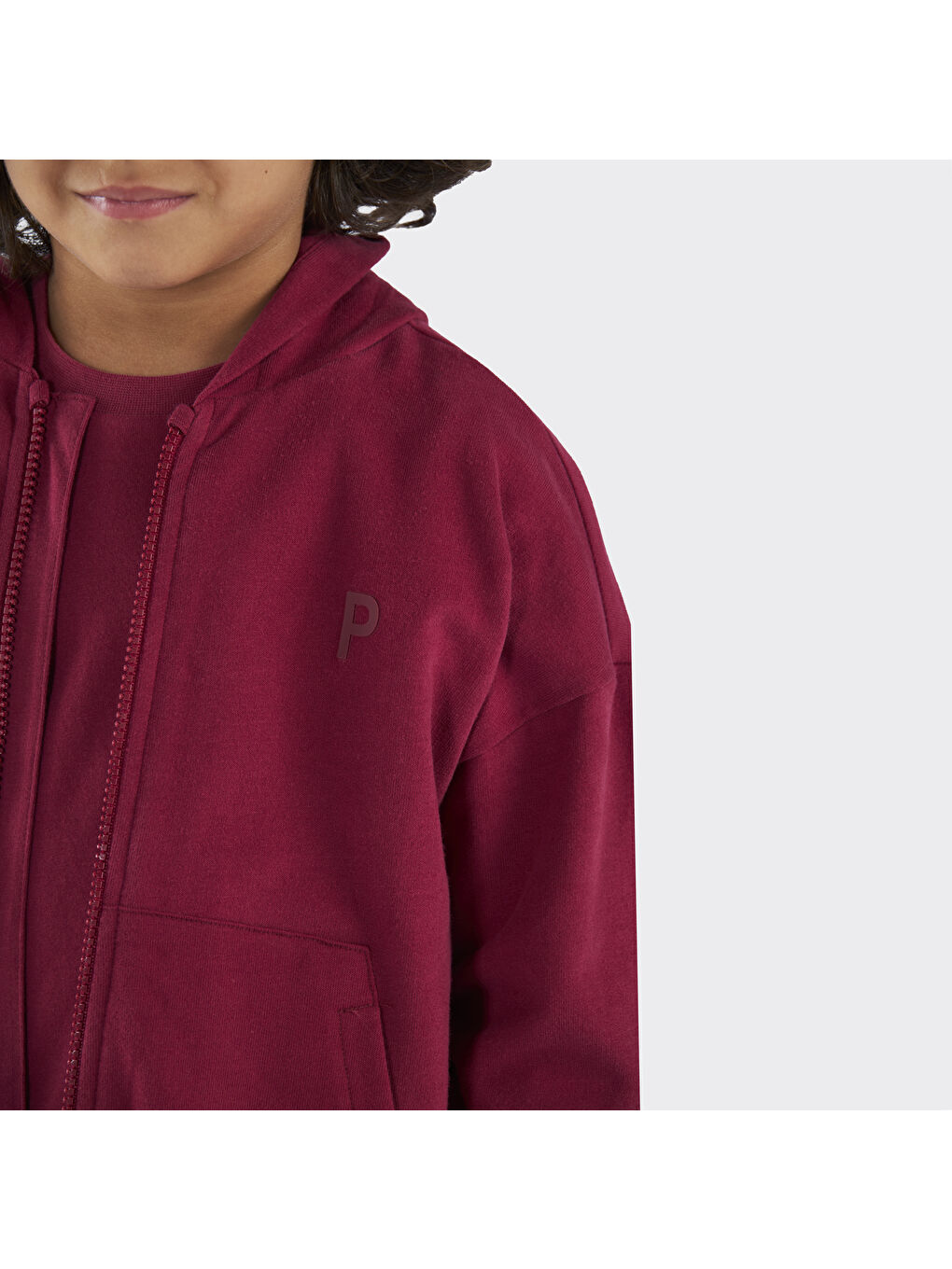 Unisex Çocuk Fermuarlı Bordo Sweatshirt-4