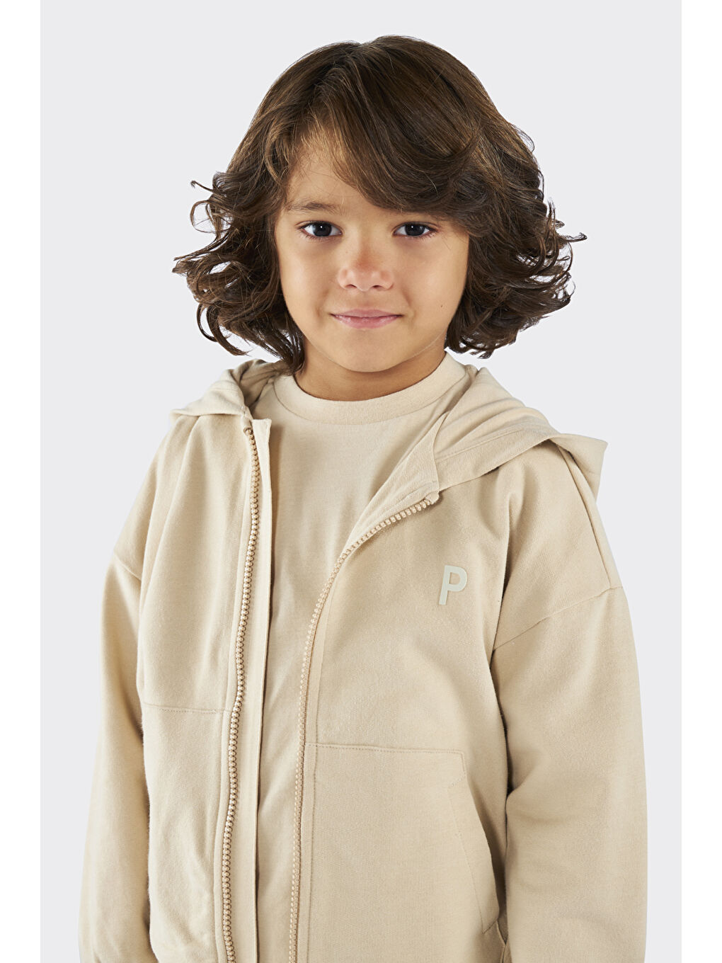 Unisex Çocuk Fermuarlı Bej Sweatshirt-4