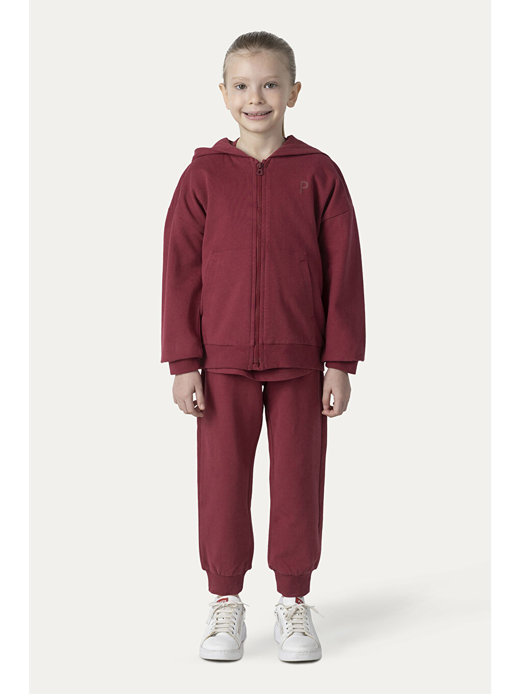 Unisex Çocuk Fermuarlı Bordo Sweatshirt-5