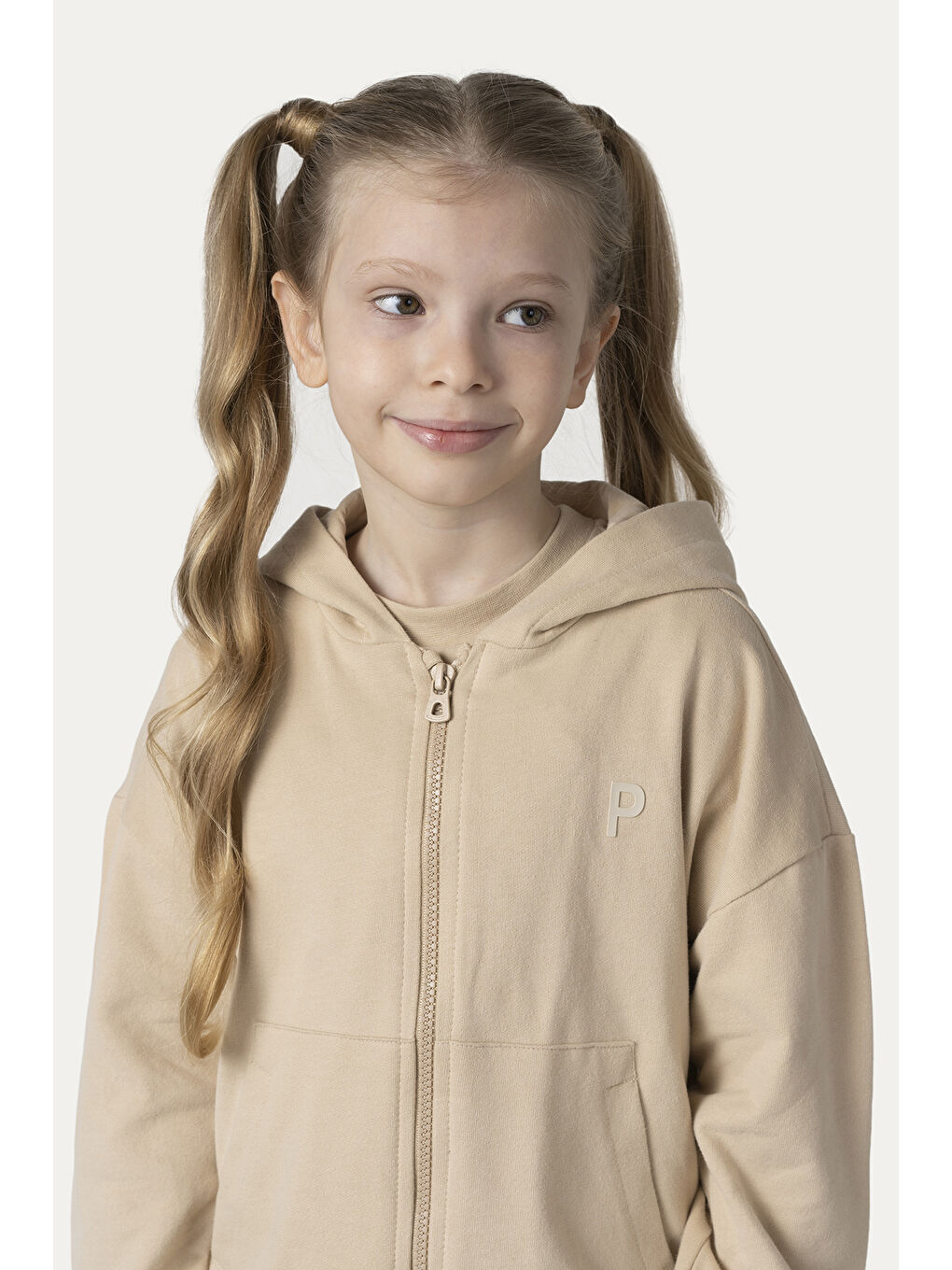Unisex Çocuk Fermuarlı Bej Sweatshirt-6
