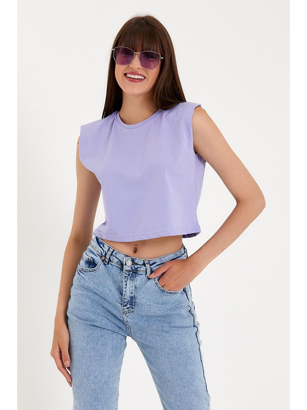 Süperlife Lila Kadın Regular Fit Crop Tişort SPR22TSK128 - 4