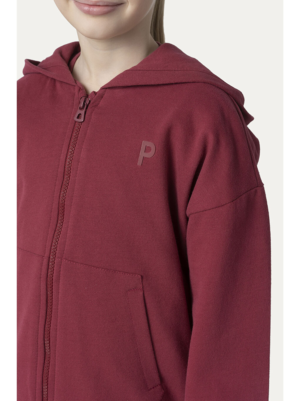 Unisex Çocuk Fermuarlı Bordo Sweatshirt-7