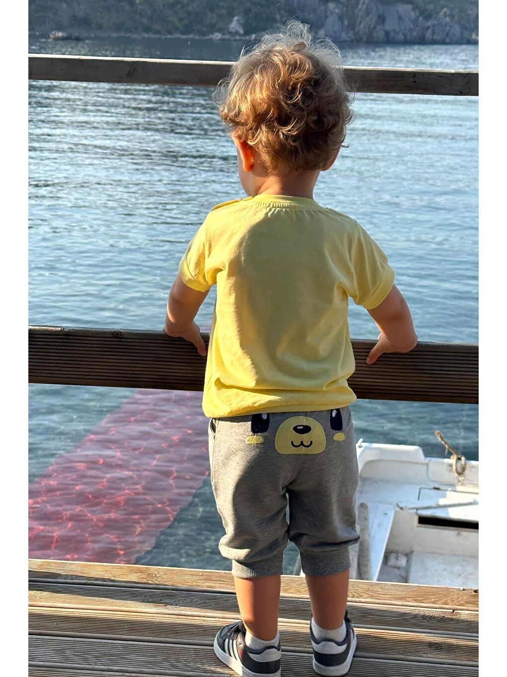 Erkek Bebek Kapri Takım Sevimli Ayıcık Nakışlı Sarı (9 Ay-1.5 Yaş)-1
