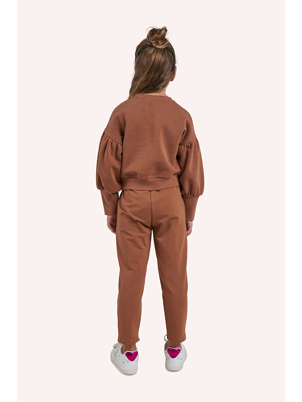 Kahverengi Kız Çocuk Nakışlı Camel Sweatshirt-1