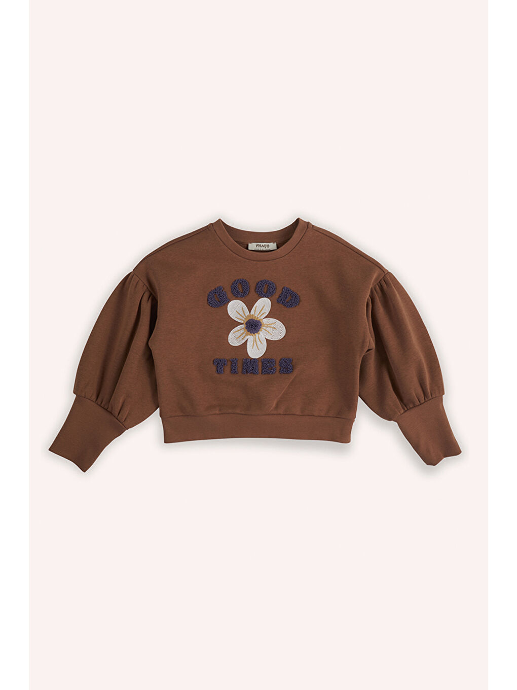 Kahverengi Kız Çocuk Nakışlı Camel Sweatshirt-2