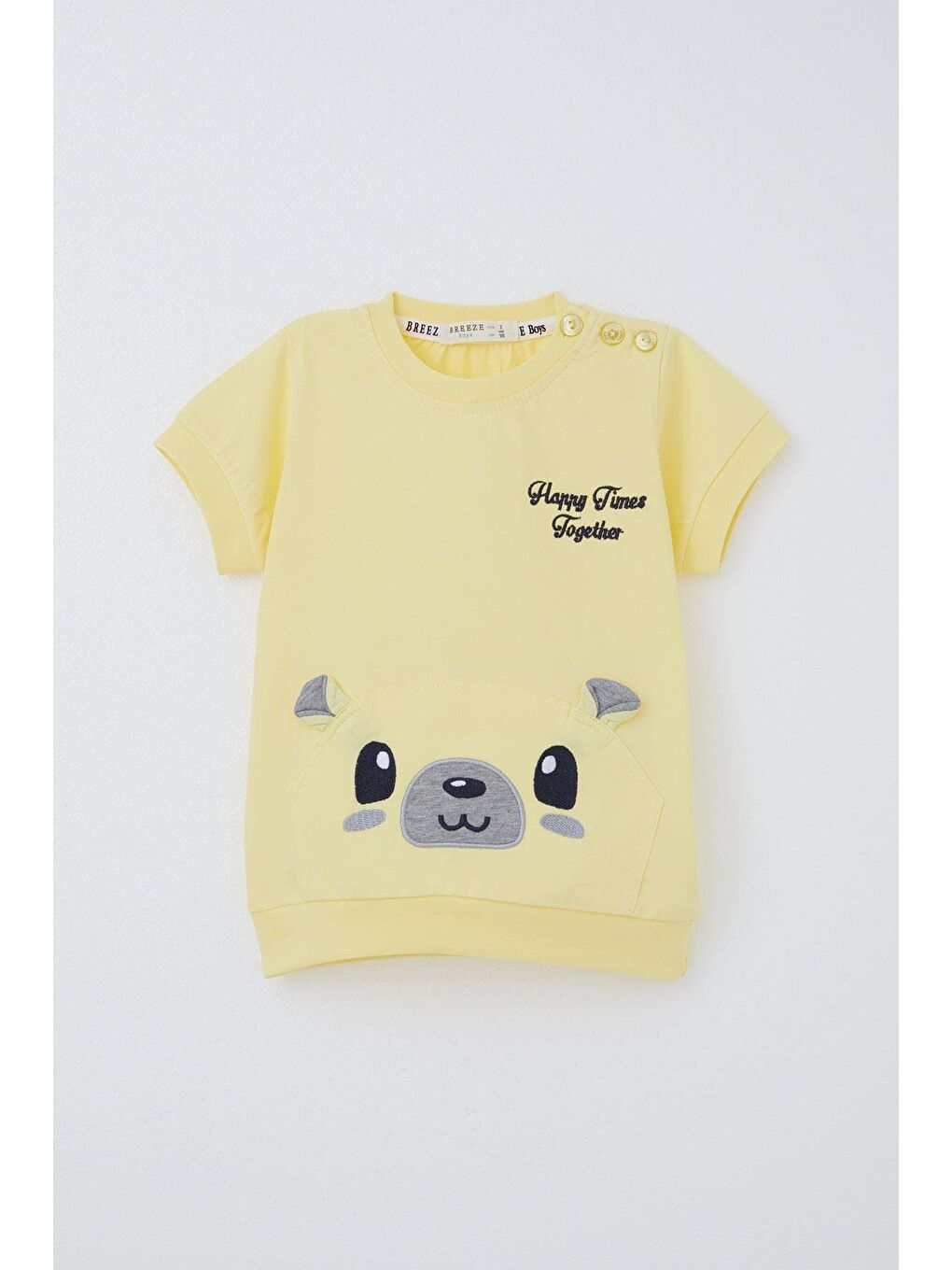 Erkek Bebek Kapri Takım Sevimli Ayıcık Nakışlı Sarı (9 Ay-1.5 Yaş)-5