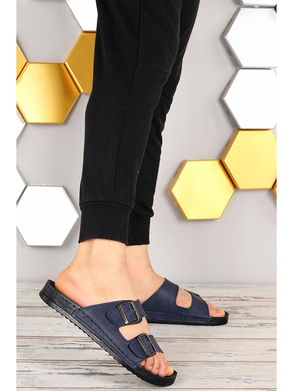 Lacivert Jelli Günlük Kemerli Erkek Terlik Ary 36-553