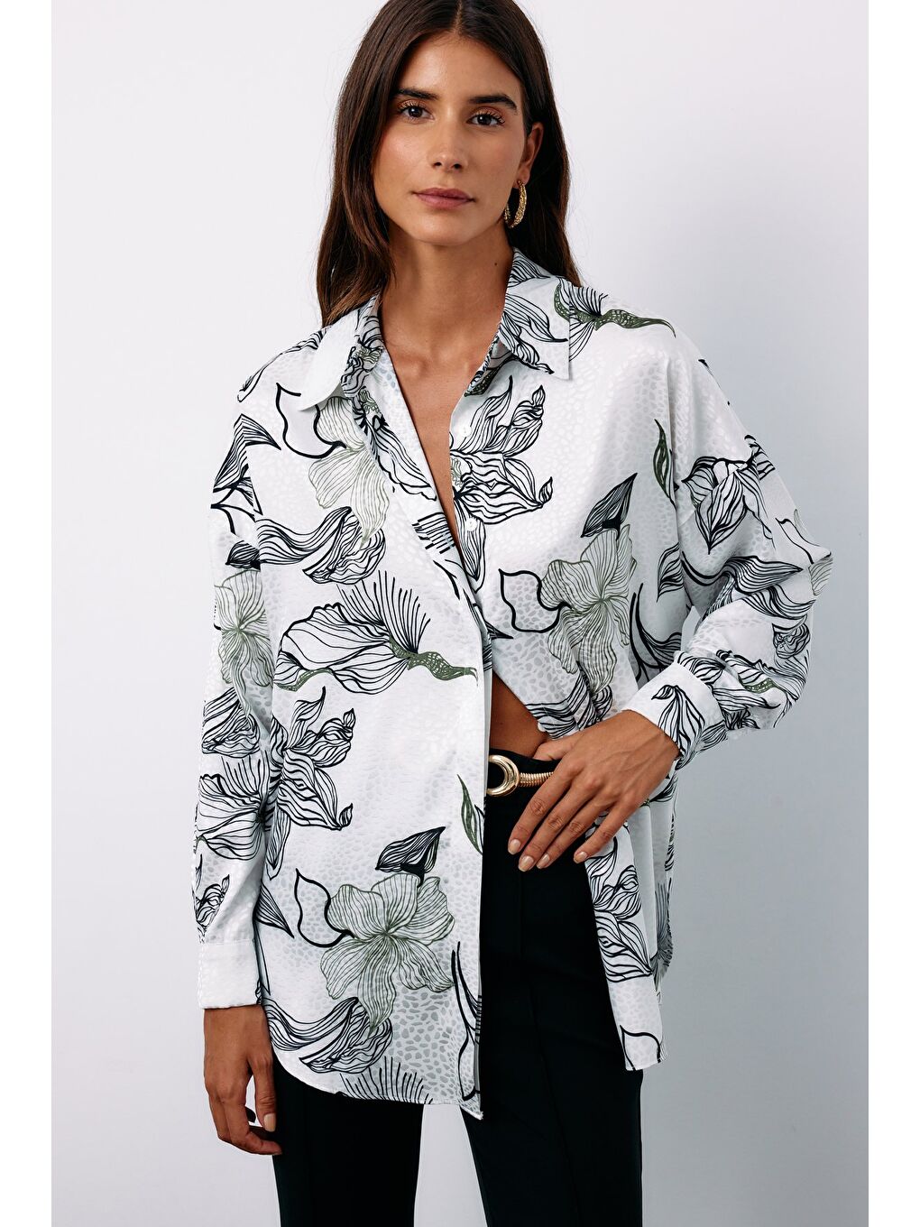 Renkli Desenli Salaş Gömlek - Siyah