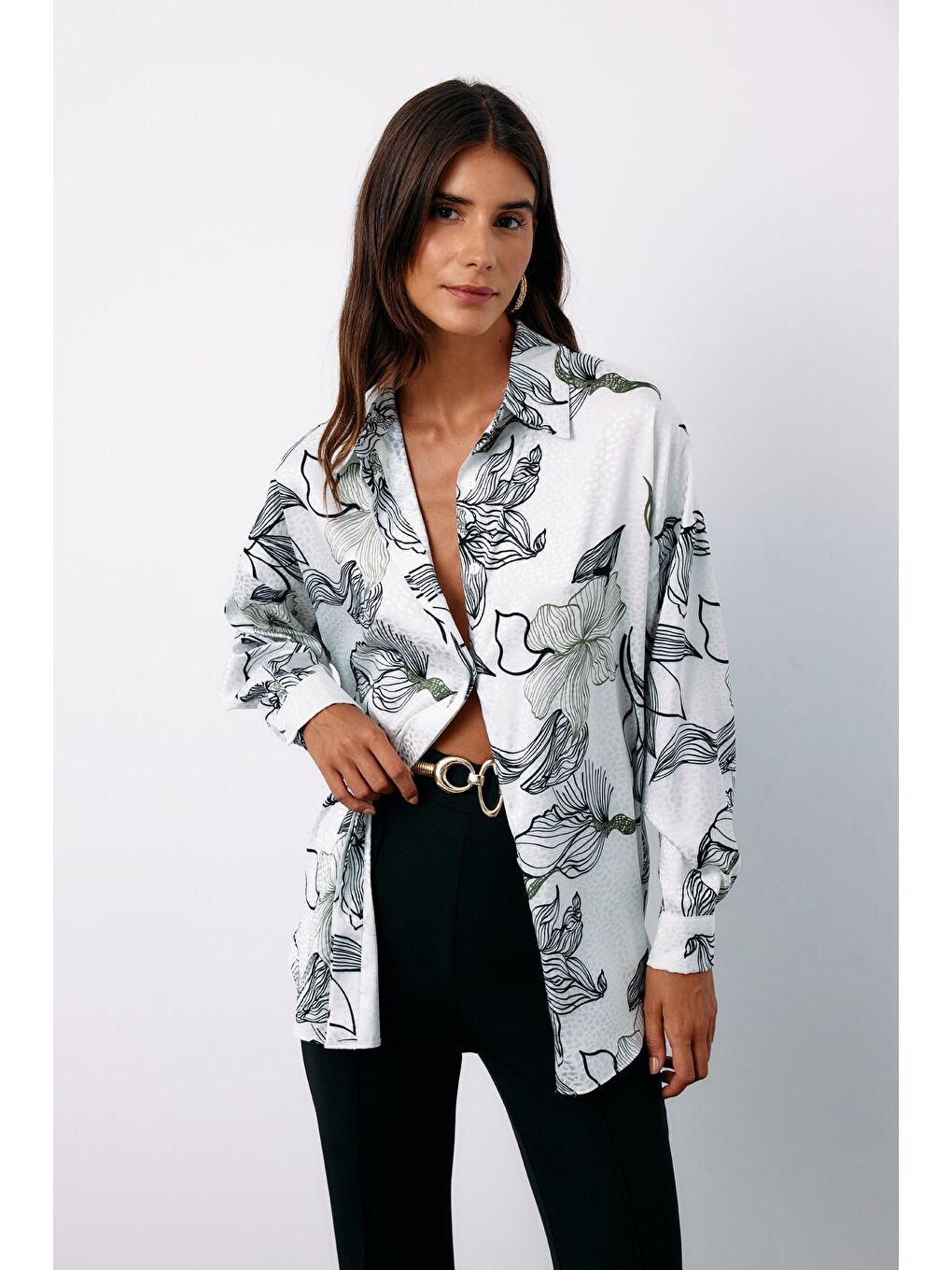 Renkli Desenli Salaş Gömlek - Siyah-1