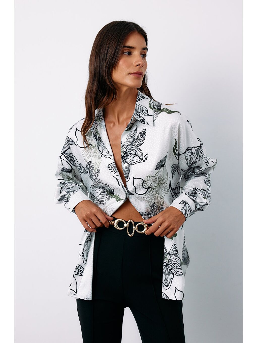 Renkli Desenli Salaş Gömlek - Siyah-2