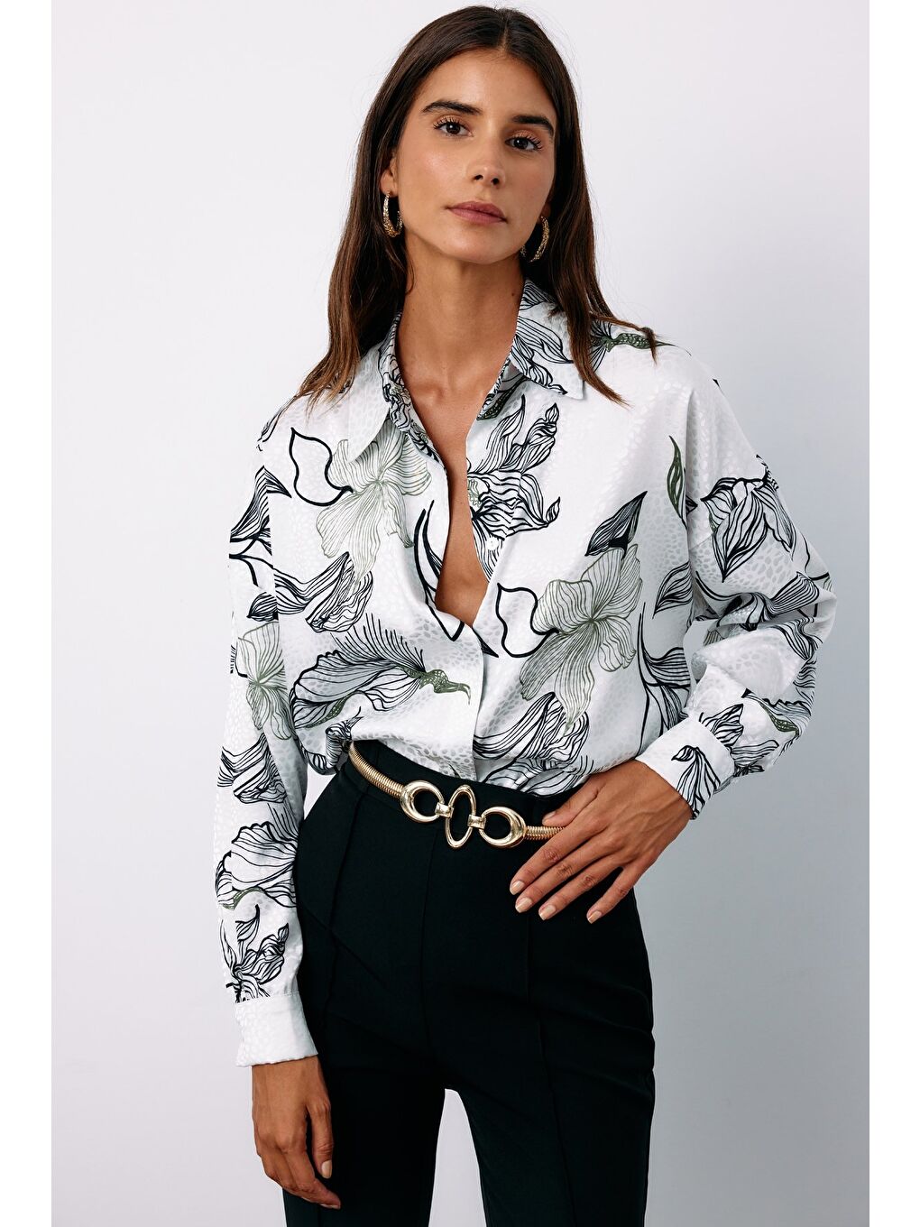 Renkli Desenli Salaş Gömlek - Siyah-3