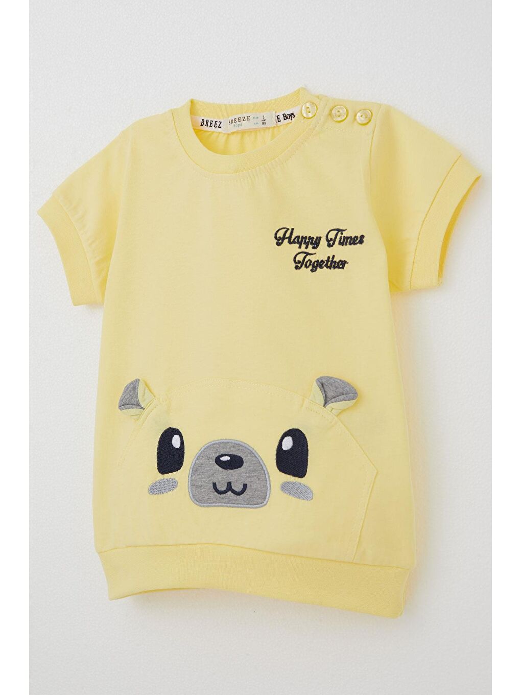 Erkek Bebek Kapri Takım Sevimli Ayıcık Nakışlı Sarı (9 Ay-1.5 Yaş)-9